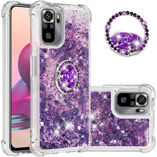 Coque Pour Xiaomi Redmi Note 10 4g Brillant Paillette Floating Quicksands Kawaii Etui Housse Tpu Antichoc Avec Béquille Cover Pour Xiaomi Redmi Note 10s/Note 10 4g.Ybz Purple
