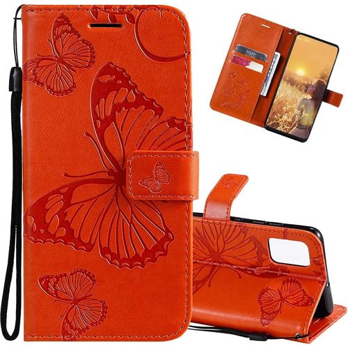 Portefeuille Étui Pour Huawei P Smart 2021, Butterfly Embossed Cuir Pu Flip Card Slot Magnétique Closure Stand Housse Bookstyle Protection Coque Pour Huawei P Smart 2021 Kthd Orange.