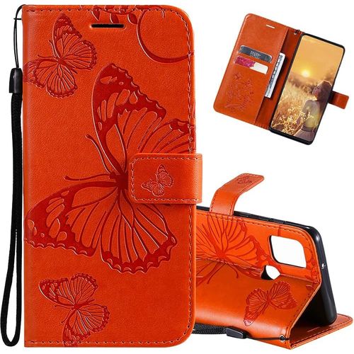 Portefeuille Étui Pour Huawei P Smart 2020, Butterfly Embossed Cuir Pu Flip Card Slot Magnétique Closure Stand Housse Bookstyle Protection Coque Pour Huawei P Smart 2020 Kthd Orange.