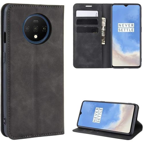 Téléphone Housse De Protection For Oneplus 7t Rétro Peau D'affaires Magnétique D'aspiration En Cuir Avec Porte-Bracket-Chuck Couleur : Black