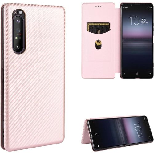 Coque Rigide Pour Sony Xperia 1 Ii Étui Téléphone Portable En Fibre De Carbone Est Faite En Pc/Tpu Fentes Pour Cartes Rabat Housse Cover Pour Sony Xperia 1 Ii Or Rose