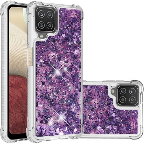 Coque Galaxy A12, Glitter Bling Flottant Flottant Luxe Quicksand Tpu Bumper Liquide Coque De Protection Anti Chocs Coque Pour Samsung Galaxy A12, C-Purple Love