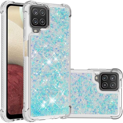 Coque Galaxy A12, Glitter Bling Flottant Flottant Luxe Quicksand Tpu Bumper Liquide Coque De Protection Anti Chocs Coque Pour Samsung Galaxy A12, Silver Blue Star