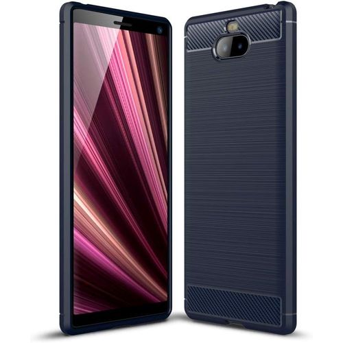 Couvre Cas Protection De Téléphone Portable Coque En Tpu Souple Texturée En Fibre De Carbone Compatible For Sony Xperia 10 Plus Couleur Navy Blue