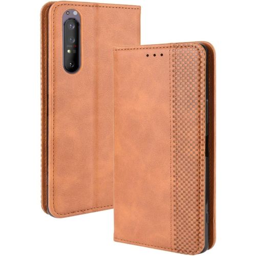 Couvre Cas Protection De Téléphone Portable Compatible Pour Sony Xperia 1 Ii Magnétique Boucle Rétro Crazy Horse Texture Flip Case En Cuir Horizontale Avec Support Et Carte Machines À Sous Et