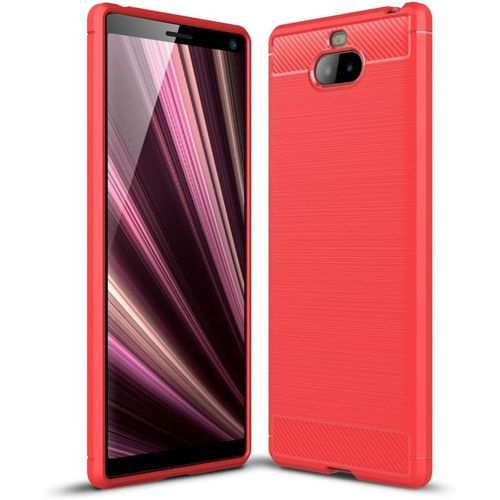 Couvre Cas Protection De Téléphone Portable Coque En Tpu Souple Texturée En Fibre De Carbone Compatible For Sony Xperia 10 Plus Couleur Red