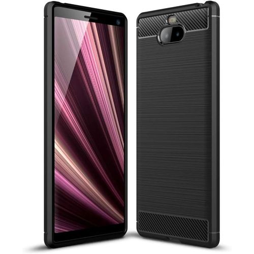 Couvre Cas Protection De Téléphone Portable Coque En Tpu Souple Texturée En Fibre De Carbone Compatible For Sony Xperia 10 Plus Couleur Black
