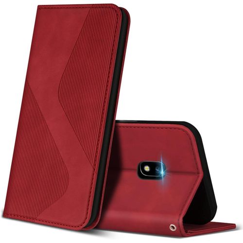 Coque Pour Samsung Galaxy J7 2017, Premium Étui Housse En Cuir De Protection Avec Emplacements Cartes Magnetique , Clapet Folio Portefeuille Pour Samsung J7 2017 Rouge