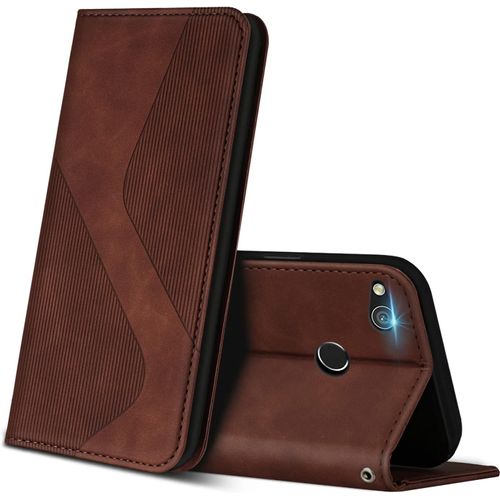Coque Pour Huawei P8 Lite 2017, Premium Étui Housse En Cuir De Protection Avec Emplacements Cartes Magnetique , Clapet Folio Portefeuille Pour Huawei P8 Lite 2017 Marron