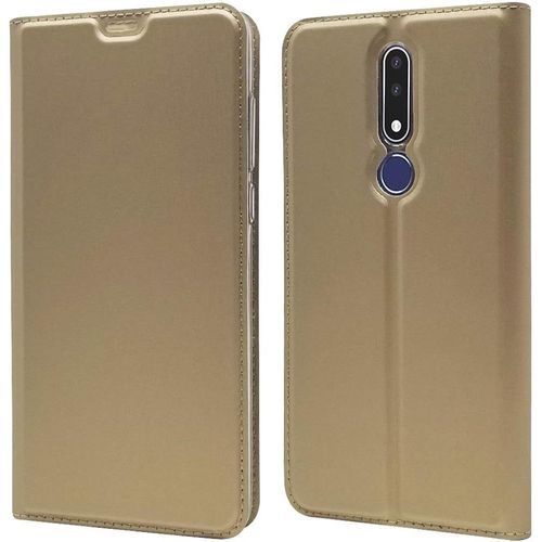 Coque Nokia 3.1 Plus, Ultra Mince Portefeuille, Emplacement Carte, Fermeture Magnétique, Clapet Folio Étui, Cuir Pu Et Tpu Bumper, Protection Pour Nokia 3.1 Plus Or