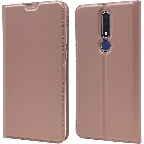 Coque Nokia 3.1 Plus, Ultra Mince Portefeuille, Emplacement Carte, Fermeture Magnétique, Clapet Folio Étui, Cuir Pu Et Tpu Bumper, Protection Pour Nokia 3.1 Plus Or Rose