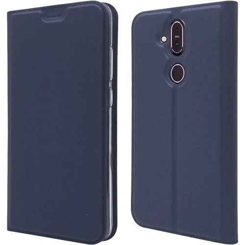 Coque Nokia 8.1, Ultra Mince Portefeuille, Emplacement Carte, Fermeture Magnétique, Clapet Folio Étui, Cuir Pu Et Tpu Bumper, Protection Pour Nokia 8.1 Bleu