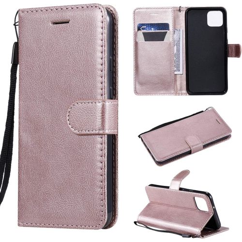 Coque Google Pixel 4 Housse Pour Google Pixel 4 En Cuir Portefeuille Etui Avec Fentes De Cartes Fonction Support Fermeture Magnétique Or Rose