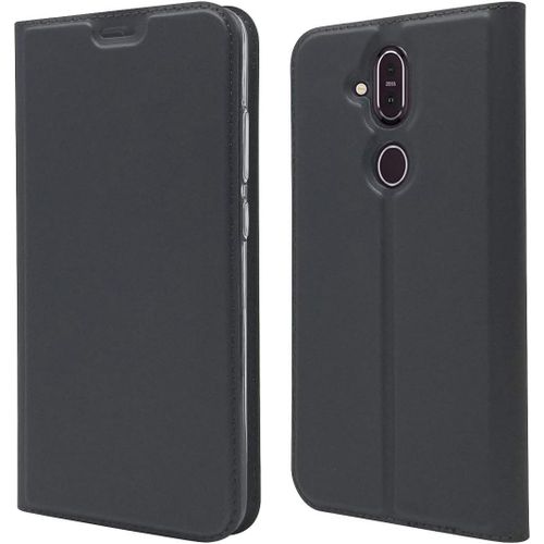 Coque Nokia 8.1, Ultra Mince Portefeuille, Emplacement Carte, Fermeture Magnétique, Clapet Folio Étui, Cuir Pu Et Tpu Bumper, Protection Pour Nokia 8.1 Noir
