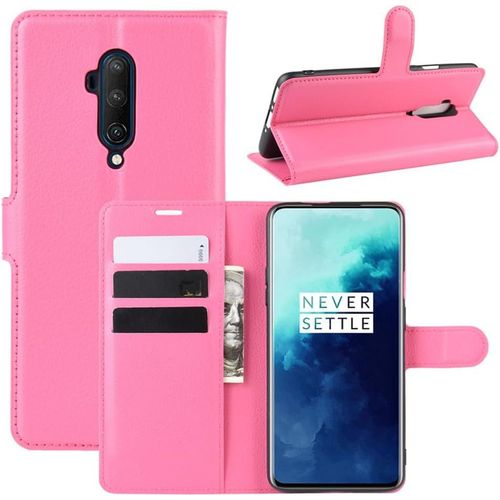 Coque Pour Oneplus 7t Pro,Etui Housse À Rabat En Cuir Flip Case Antichoc Portefeuille Slots De Cartes,Housse Protection Avec Fermoire Magnétique Cover Hot Pink