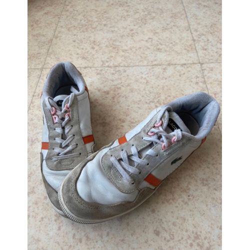 Basket De Marque Lacoste T-Clip,Crème-Multicolore,Logo Apparent, Taille 41