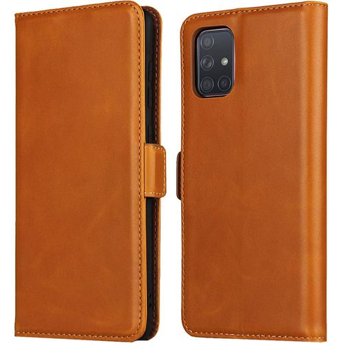 Étui Portefeuille En Cuir Premium Pour Samsung Galaxy A71, Béquille En Cuir Véritable Avec Fentes Pour Cartes, Fait À La Main Pour Samsung A71 Orange Sombre
