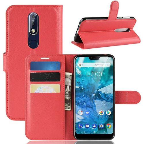 Etui À Rabat Compatible Avec Nokia 7.1 Etui À Rabat Nokia 7.1 Book Case Nokia 7.1 Etui Portefeuille En Cuir Synthétique Fermeture Magnétique Rouge