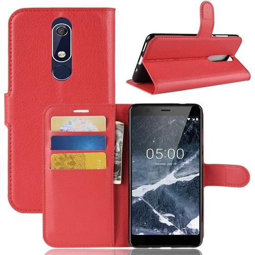 Etui À Rabat Compatible Avec Nokia 5.1 Etui À Rabat Nokia 5.1 Book Case Nokia 5.1 Etui Portefeuille En Cuir Synthétique Fermeture Magnétique Rouge