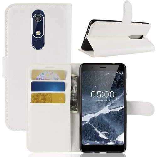 Etui Compatible Avec Nokia 5.1 Portefeuille Folio-Etui Nokia 5.1 Protection Simili Cuir-Housse Nokia 5.1 Wallet Fermeture Magnétique Blanc