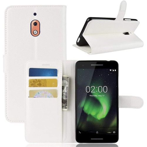 Etui Compatible Avec Nokia 2.1 Portefeuille Folio-Etui Nokia 2.1 Protection Simili Cuir-Housse Nokia 2.1 Wallet Fermeture Magnétique Blanc