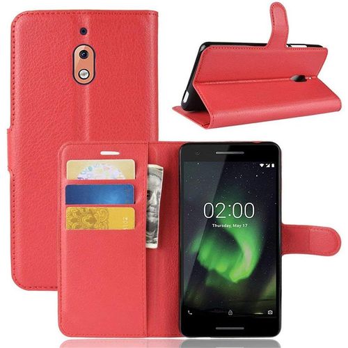 Etui Compatible Avec Nokia 2.1 Portefeuille Folio-Etui Nokia 2.1 Protection Simili Cuir-Housse Nokia 2.1 Wallet Fermeture Magnétique Rouge