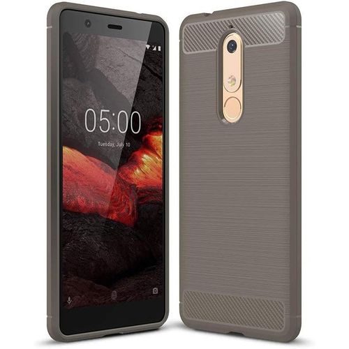 Coque Compatible Avec Nokia 5.1 Fibre De Carbone-Coque Nokia 5.1 Protection Souple Flexible-Coque Carbone Nokia 5.1 Housse Premium Gris
