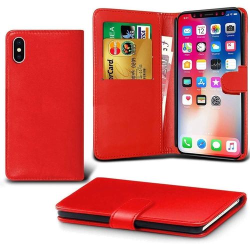 Etui Pour Apple Iphone Xs Max Portefeuille Folio Etui Iphone Xs Max Protection Simili Cuir Housse Iphone Xs Max Wallet Fermeture Magnétique Rouge