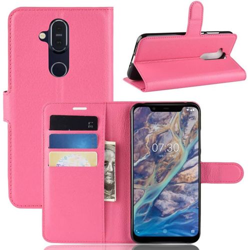 Etui Compatible Avec Nokia 8.1 Portefeuille Folio-Etui Nokia 8.1 Protection Simili Cuir-Housse Nokia 8.1 Wallet Fermeture Magnétique Rose