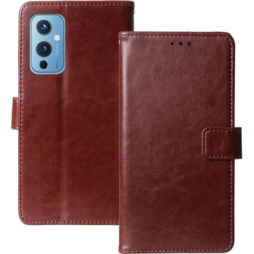 Brun Flip Premium Retro Business Support À Rabat Cuir Housse Tpu Silicone Coque Pour Oneplus 9 6.55"" Étui Cas Couverture Protecteur Case Portefeuille Cover