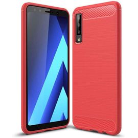 Coque Pour Samsung Galaxy A7 2018 Fibre De Carbone Coque Galaxy A7 2018 Protection Souple Flexible Coque Carbone Galaxy A7 2018 Housse Premium Rouge