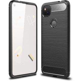 Coque Compatible Avec Google Pixel 4a Fibre De Carbone Coque Antichoc Pixel 4a Coque Pixel 4a Fibre De Carbone Protection Silicone Premium Noir