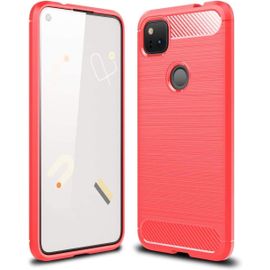 Coque Compatible Avec Google Pixel 4a Fibre De Carbone Coque Antichoc Pixel 4a Coque Pixel 4a Fibre De Carbone Protection Premium Silicone Rouge