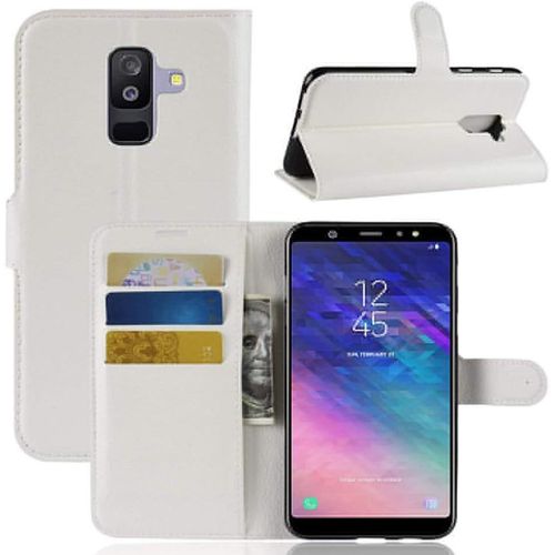 Etui Pour Samsung Galaxy A6 Plus Portefeuille Folio Etui Galaxy A6 Plus Protection Simili Cuir Housse Galaxy A6 Plus Wallet Fermeture Magnétique Blanc