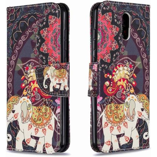 Coque Compatible Pour Nokia 2.3 Étui Housse En Cuir, Antichoc Léger Portefeuille Protecteur Coque Pour Nokia 2.3 Avec Fentes Pour Cartes, Éléphant Fleur