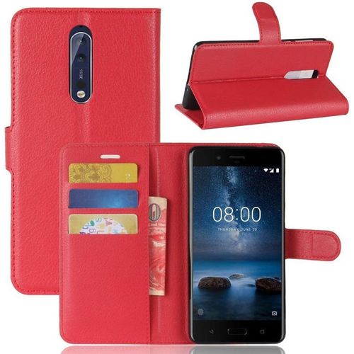 Etui À Rabat Compatible Avec Nokia 8 Etui À Rabat Nokia 8 Book Case Nokia 8 Etui Portefeuille En Cuir Synthétique Fermeture Magnétique Rouge