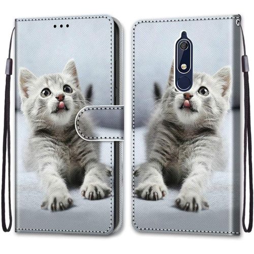 Coque Compatible Pour Nokia 5.1 Étui Housse En Cuir, Ultra-Mince Avec Carte Fente Coque Pour Nokia 5.1, Avec Fentes Pour Cartes, Peint 4