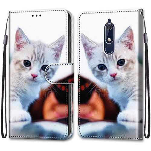 Coque Compatible Pour Nokia 5.1 Étui Housse En Cuir, Ultra-Mince Avec Carte Fente Coque Pour Nokia 5.1, Avec Fentes Pour Cartes, Peint 1