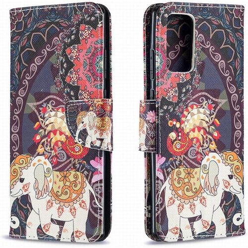 Coque Pour Samsung Galaxy Note20 Étui Housse En Cuir, Antichoc Léger Portefeuille Protecteur Coque Pour Galaxy Note20 Avec Fentes Pour Cartes, Éléphant Fleur