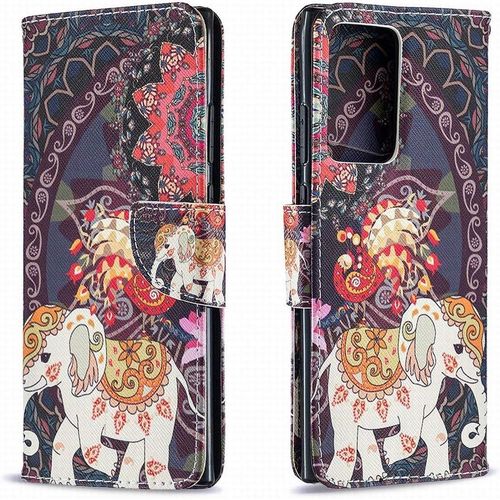 Coque Pour Samsung Galaxy Note20 Ultra Étui Housse En Cuir, Antichoc Léger Portefeuille Protecteur Coque Pour Galaxy Note20 Ultra Avec Fentes Pour Cartes, Éléphant Fleur