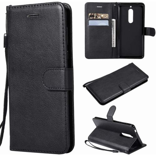 Nokia 5 Etui Housse Pu Cuir Pochette Portefeuille Aimant Protecteur Flip Cover Doux Tpu Silicone Coque Pour Nokia 5 Avec Slot Pour Carte, Série Affaires Noir