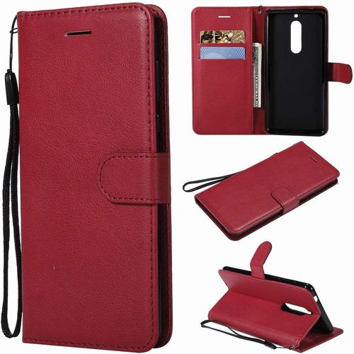 Nokia 5 Etui Housse Pu Cuir Pochette Portefeuille Aimant Protecteur Flip Cover Doux Tpu Silicone Coque Pour Nokia 5 Avec Slot Pour Carte, Série Affaires Red