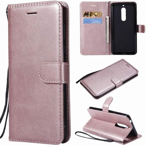 Nokia 5 Etui Housse Pu Cuir Pochette Portefeuille Aimant Protecteur Flip Cover Doux Tpu Silicone Coque Pour Nokia 5 Avec Slot Pour Carte, Série Affaires Or Rose