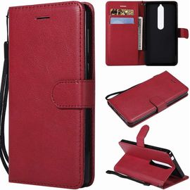 Nokia 6 2018 Etui Housse Pu Cuir Pochette Portefeuille Aimant Protecteur Flip Cover Doux Tpu Silicone Coque Pour Nokia 6 2018 Avec Slot Pour Carte, Série Affaires Red