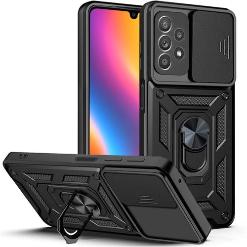 Armor Coque De Protection Pour Samsung Galaxy A52 / 52 5g / 52s 5g - Avec Protection De L'appareil Photo - Résistant Aux Chocs - Anneau En Métal À 360 ° - Support De Téléphone Portable - Noir