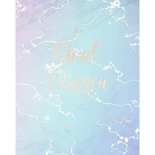 Goal Digger: Inspirational Quote Notebook, Elegant Blue Marble And Rose Gold | 8 X 10, 120 Wide Ruled Pages