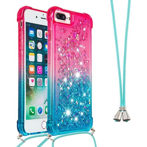 Collier Coque Pour Iphone 6s Plus / 6 Plus,Glitter Paillette Brillante Quicksands Liquide Transparente Silicone Tpu Case Housse Avec Cordon Collier Tour De Cou Pour Iphone 6s Plus,Yb Gs Pink Blue