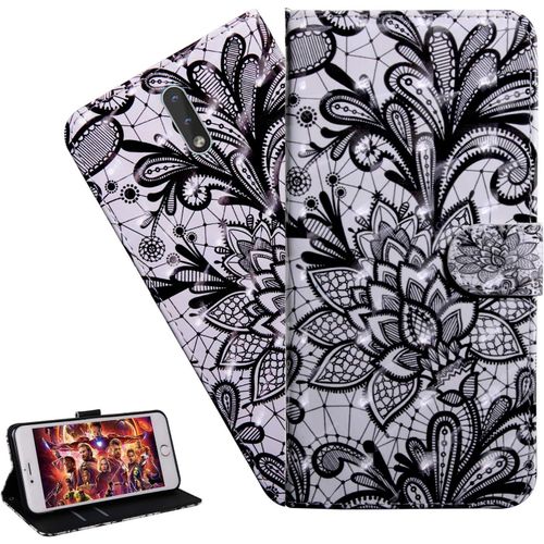 Coque Nokia 2.3portefeuille Etui Housse Pour Nokia 2.3 Coque 3d Bling Paillette Paillon Fleur Pu Cuir Flip Wallet Étui Coquille Couverture Pour Nokia 2.3bx Black Flower