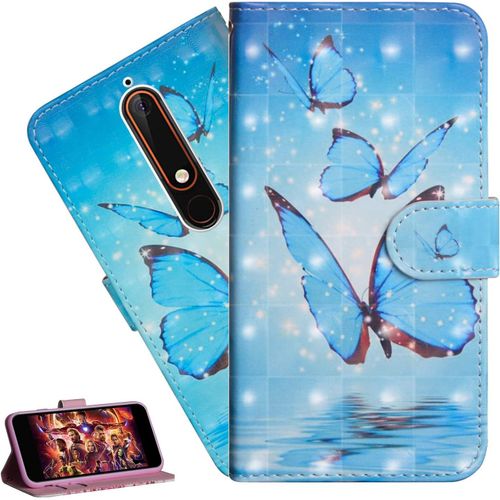 Coque Nokia 2.4portefeuille Etui Housse Pour Nokia 2.4 Coque 3d Bling Paillette Paillon Fleur Pu Cuir Flip Wallet Étui Coquille Couverture Pour Nokia 2.4yx Blue Butterfly
