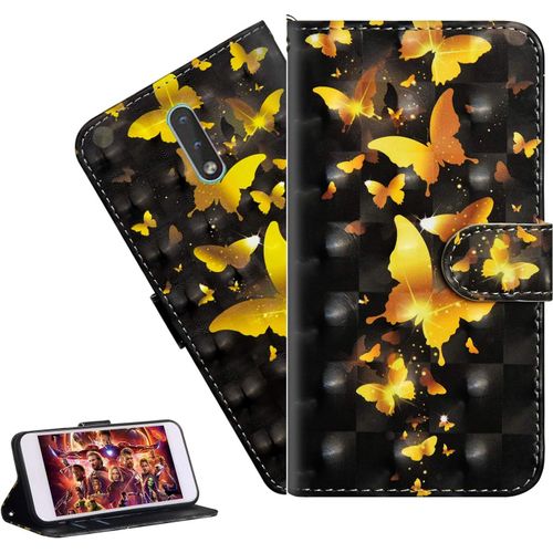 Coque Nokia 2.3portefeuille Etui Housse Pour Nokia 2.3 Coque 3d Bling Paillette Paillon Fleur Pu Cuir Flip Wallet Étui Coquille Couverture Pour Nokia 2.3yx Gold Butterfly